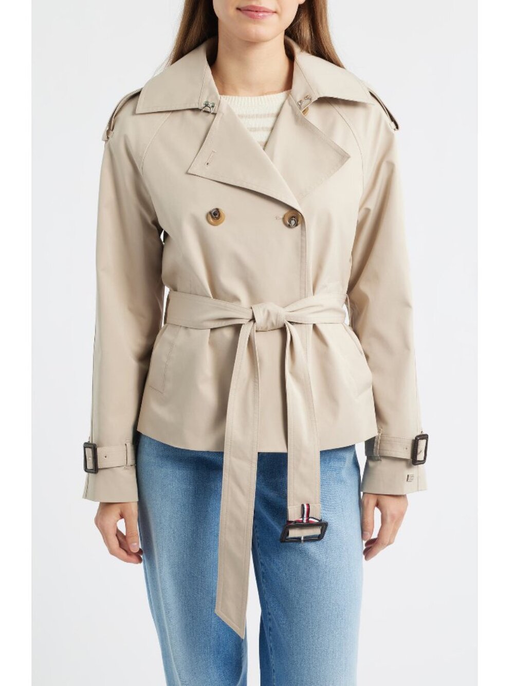 Tommy Hilfiger Double-breasted Belted Crop Trench Coat